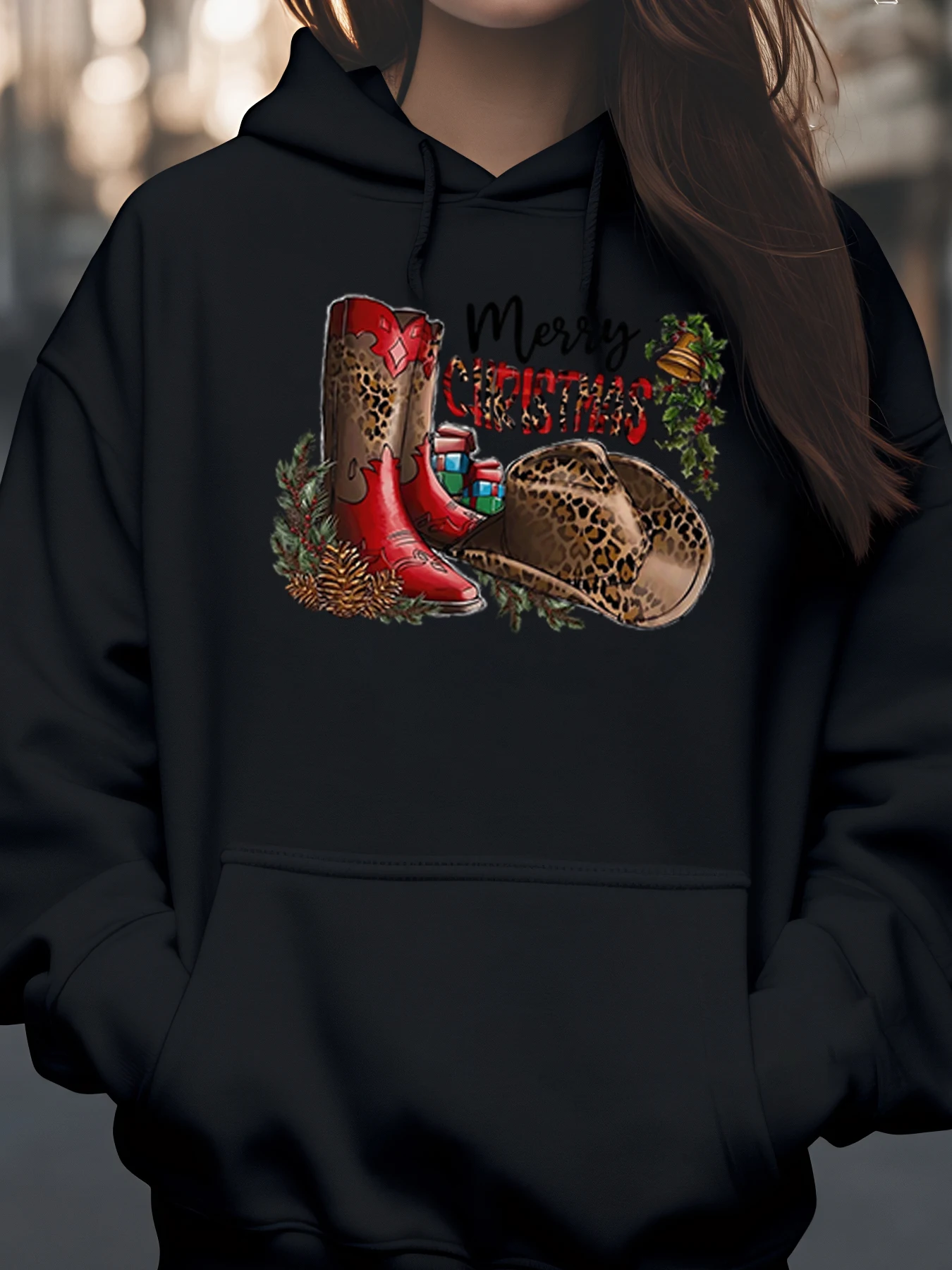 Ковбойские сапоги и шляпа с капюшоном с рождественским принтом, праздничная повседневная одежда для женщин
Ковбойские сапоги и шляпа с капюшоном с рождественским принтом, праздничная повседневная одежда для женщин