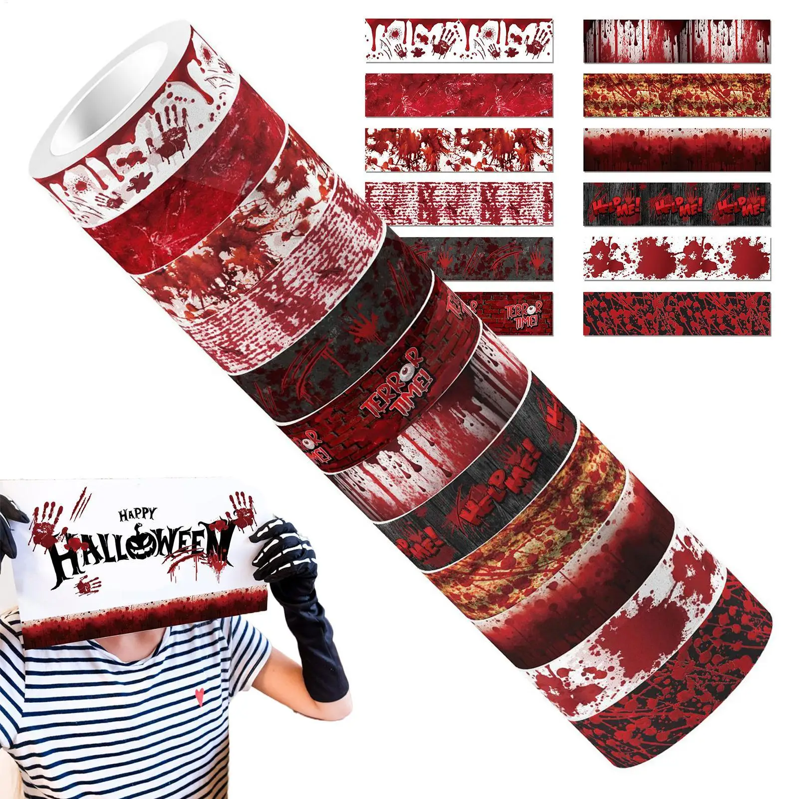 1 Set Bloody Halloween Wrapping Paper-Mini Roll-5mx1.5cm-Spooky Blood Splatter and Handprint Design for Halloween Decor Gift
1 Set Bloody Halloween Wrapping Paper-Mini Roll-5mx1.5cm-Spooky Blood Splatter and Handprint Design for Halloween Decor Gift