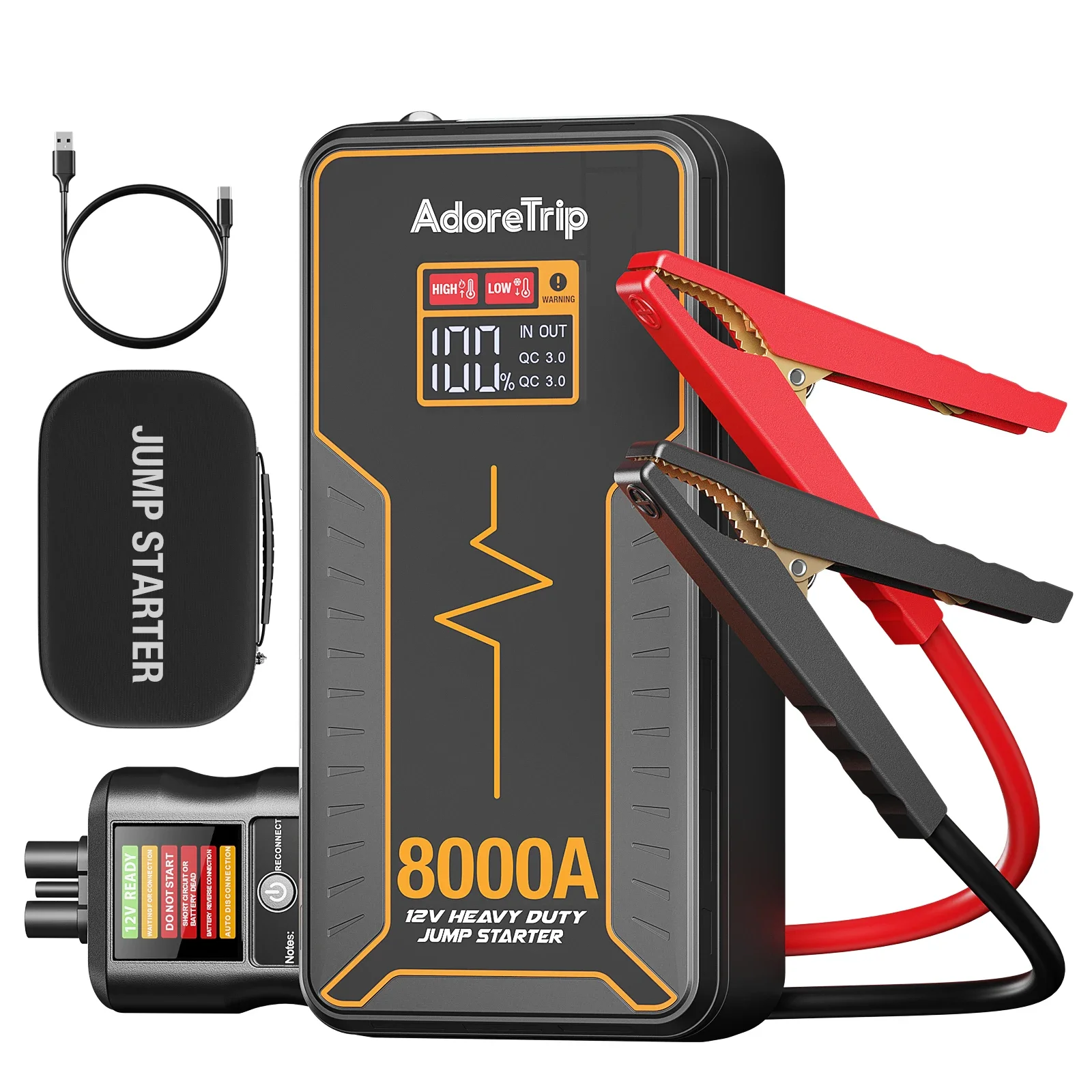 AdoreTrip Car Jump Starter 12V 4000A, 16000mAh Portable Power Bank Battery Booster for 8.5L Petrol & 6.0L Diesel Engines, Smart Clamps, 48-Month Standby
AdoreTrip Car Jump Starter 12V 4000A, 16000mAh Portable Power Bank Battery Booster for 8.5L Petrol & 6.0L Diesel Engines, Smart Clamps, 48-Month Standby