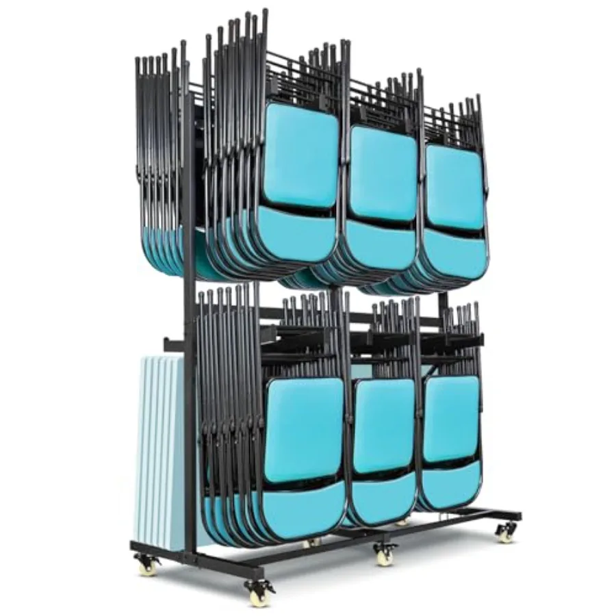 Folding Chair Cart Storage Rack for garage events, steel, black, 800lbs capacity, 2-tier with locking wheels, holds 84 stackabl
Folding Chair Cart Storage Rack for garage events, steel, black, 800lbs capacity, 2-tier with locking wheels, holds 84 stackabl