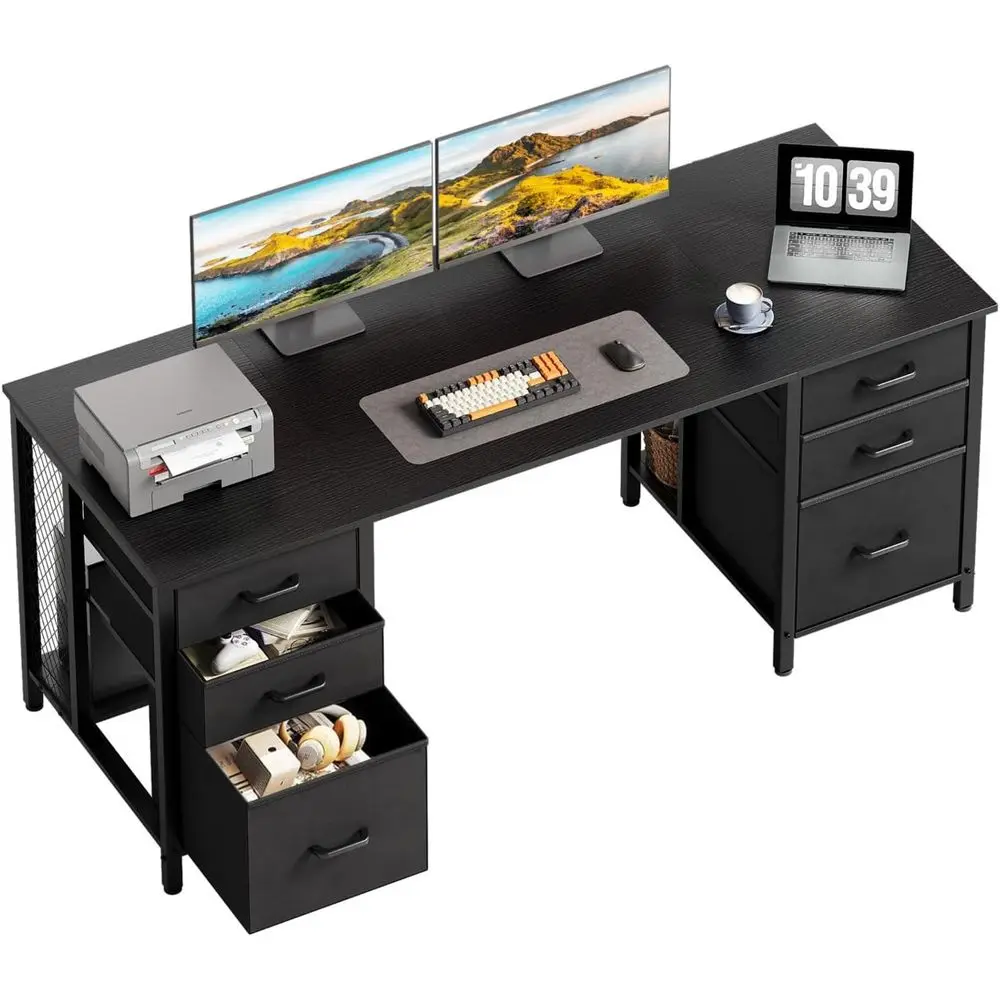 63 Desk with Fabric Drawers and File Cabinet, Home Office Computer Desk with Hidden Storage, Deep Black
63 Desk with Fabric Drawers and File Cabinet, Home Office Computer Desk with Hidden Storage, Deep Black