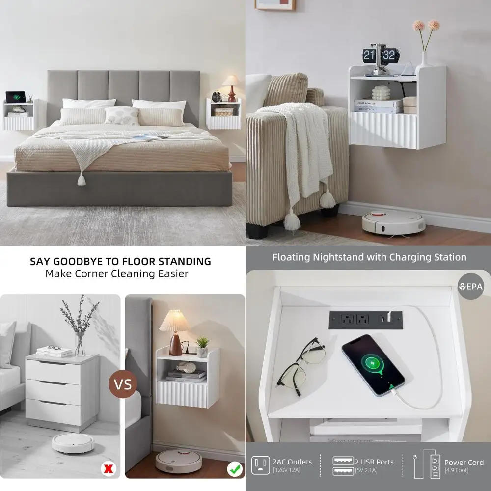 Contemporary Floating Nightstand with Drawer & Shelf, Wall-Mounted Storage for Bedrooms, Minimalist Design in Matte White
Contemporary Floating Nightstand with Drawer & Shelf, Wall-Mounted Storage for Bedrooms, Minimalist Design in Matte White