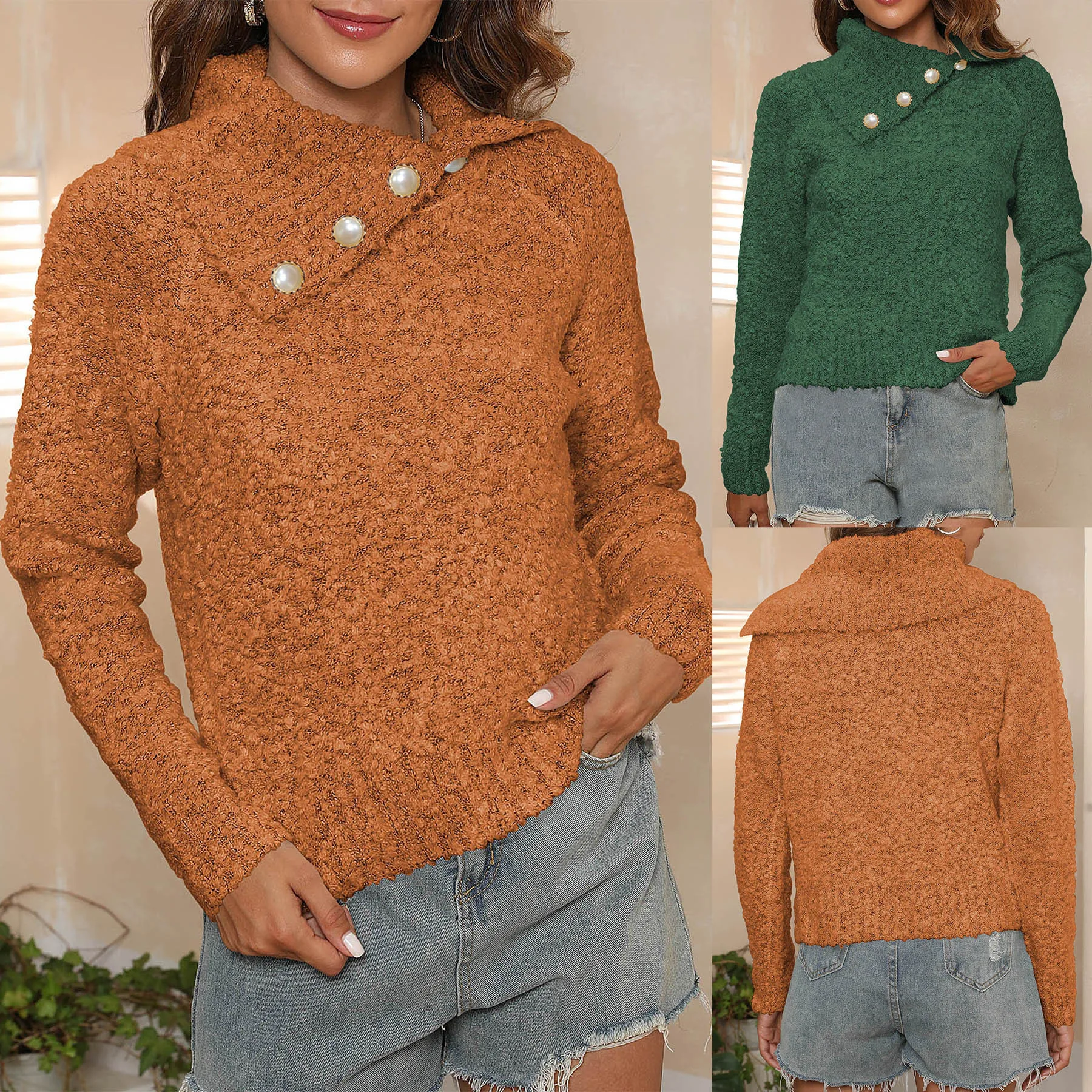 Женский свитер, пуловер, вязаный топ, жемчужные пуговицы, трикотаж с нерегулярными лацканами, офисные женские вязаные топы, осень-зима 202, джемпер 
Женский свитер, пуловер, вязаный топ, жемчужные пуговицы, трикотаж с нерегулярными лацканами, офисные женские вязаные топы, осень-зима 202, джемпер