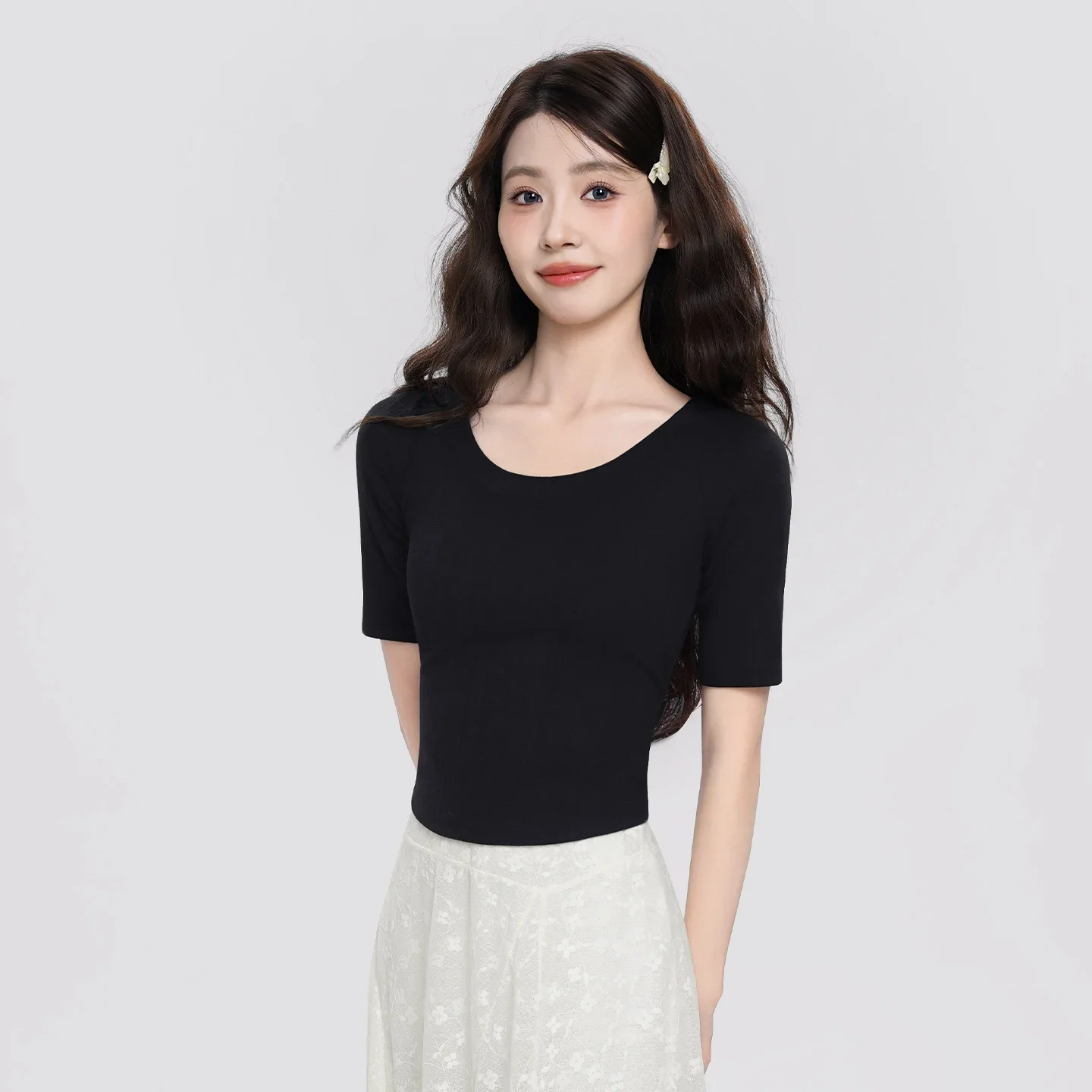 Women Lace Splice Back Lace UP Shirt Short Sleeves Dance Tops Teen Open Breathable Soft Casual Outfits Solid Color Blouses
Women Lace Splice Back Lace UP Shirt Short Sleeves Dance Tops Teen Open Breathable Soft Casual Outfits Solid Color Blouses