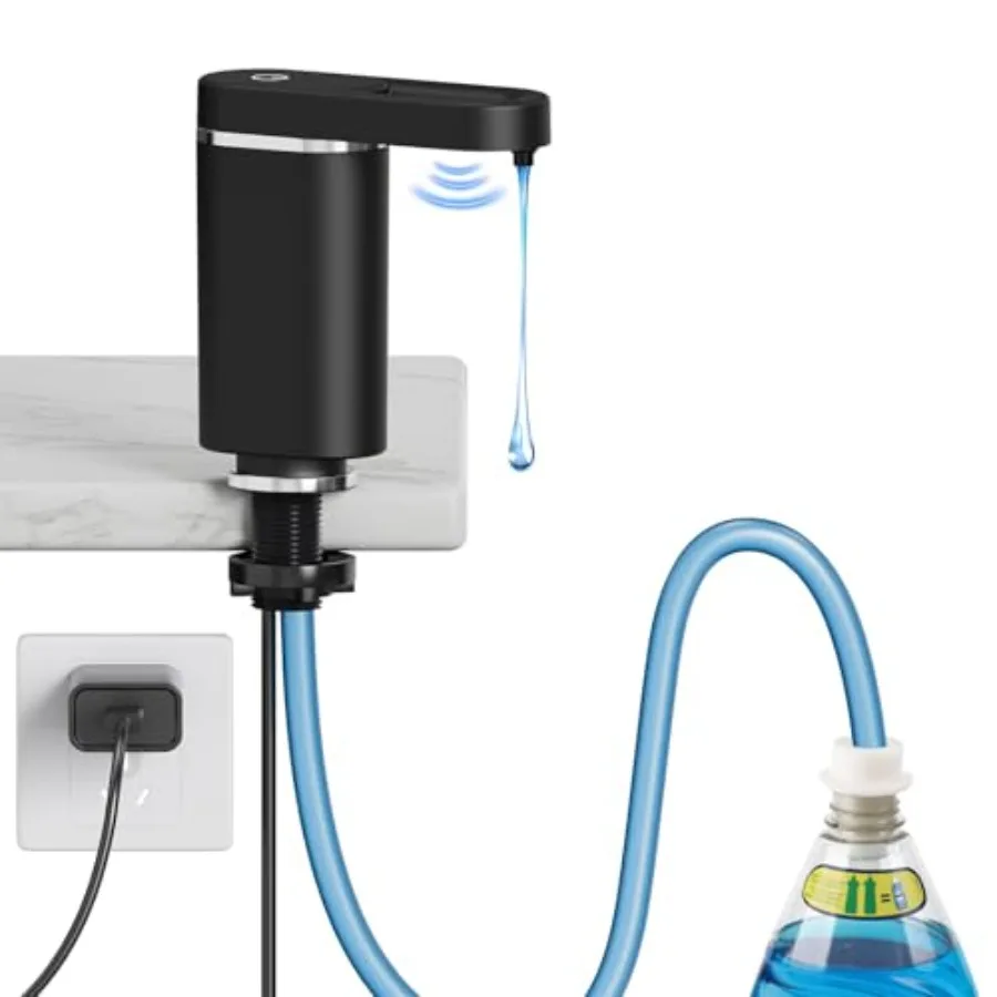 Kitchen sink automatic dish soap dispenser: ABS plastic, white, touch-free electric operation with leak-proof universal fit and
Kitchen sink automatic dish soap dispenser: ABS plastic, white, touch-free electric operation with leak-proof universal fit and
