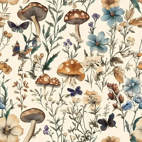 Papier peint champignon peler et coller papier de contact floral vintage 16,9 x 118,1 papier peint amovible auto-adhésif Boho pour salle de bain