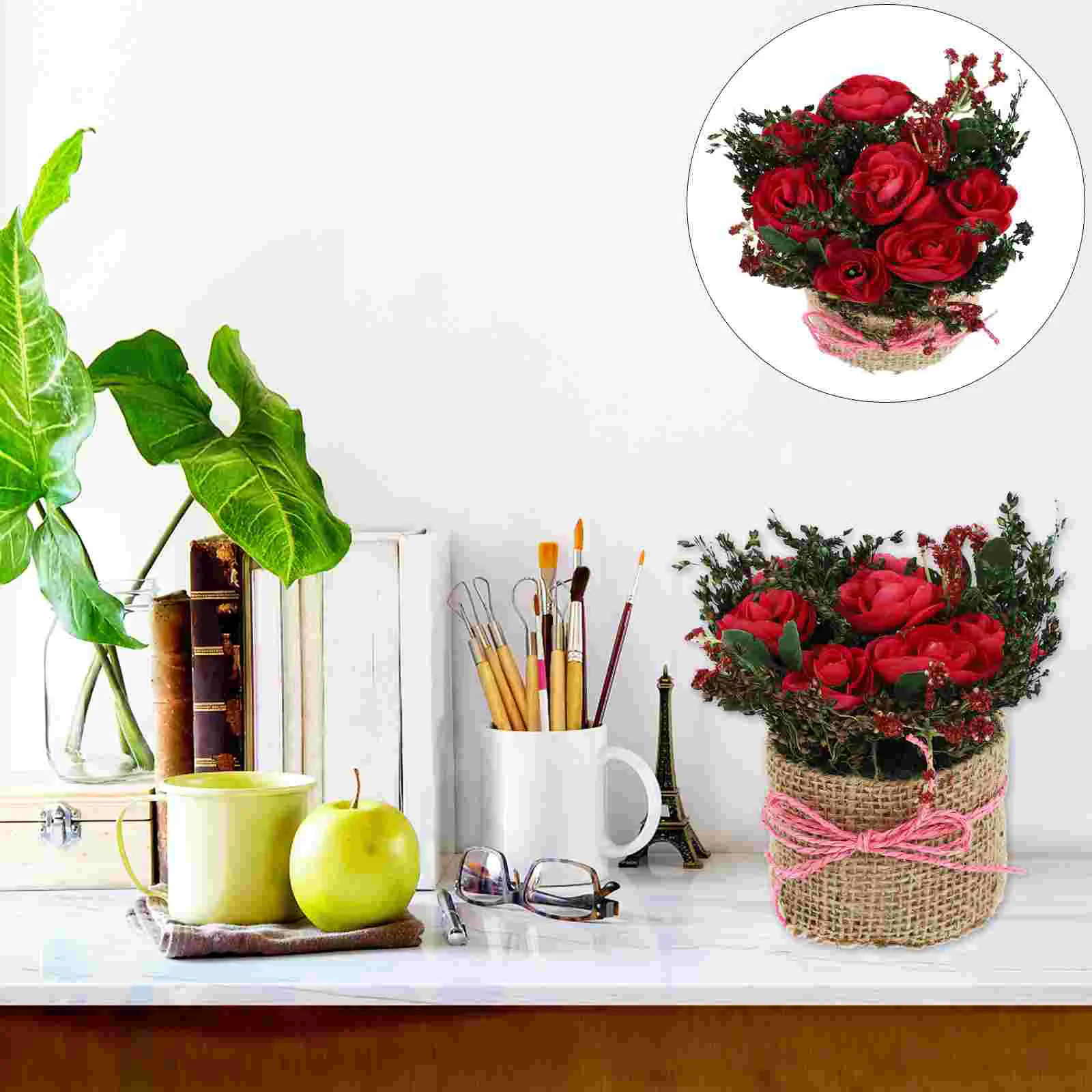 Flowers Potted Roses Decorations Home Bonsai Rosy Linen Artificial Plant Office Green Ornaments
Flowers Potted Roses Decorations Home Bonsai Rosy Linen Artificial Plant Office Green Ornaments