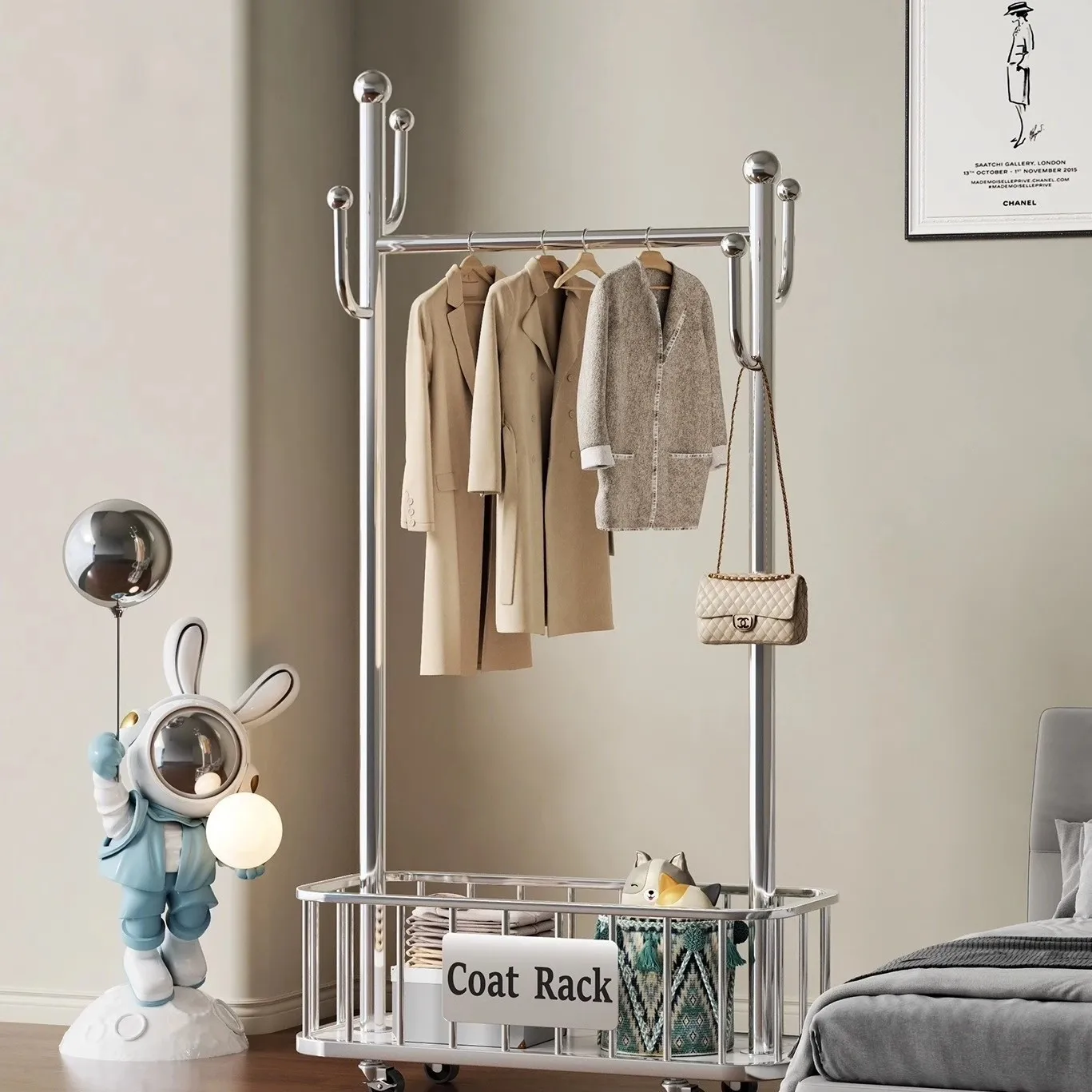 Modern Movable Clothes Hanger Luxury Standing Garment Rack for Bedroom Home Storage
Modern Movable Clothes Hanger Luxury Standing Garment Rack for Bedroom Home Storage
