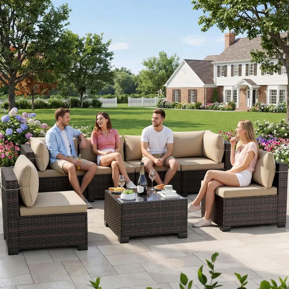 7 Pieces Outdoor Patio urniture Sets,Rattan Contion Sectional Set,Manual Weaving Wicker Patio Soa with Tea Table
7 Pieces Outdoor Patio urniture Sets,Rattan Contion Sectional Set,Manual Weaving Wicker Patio Soa with Tea Table