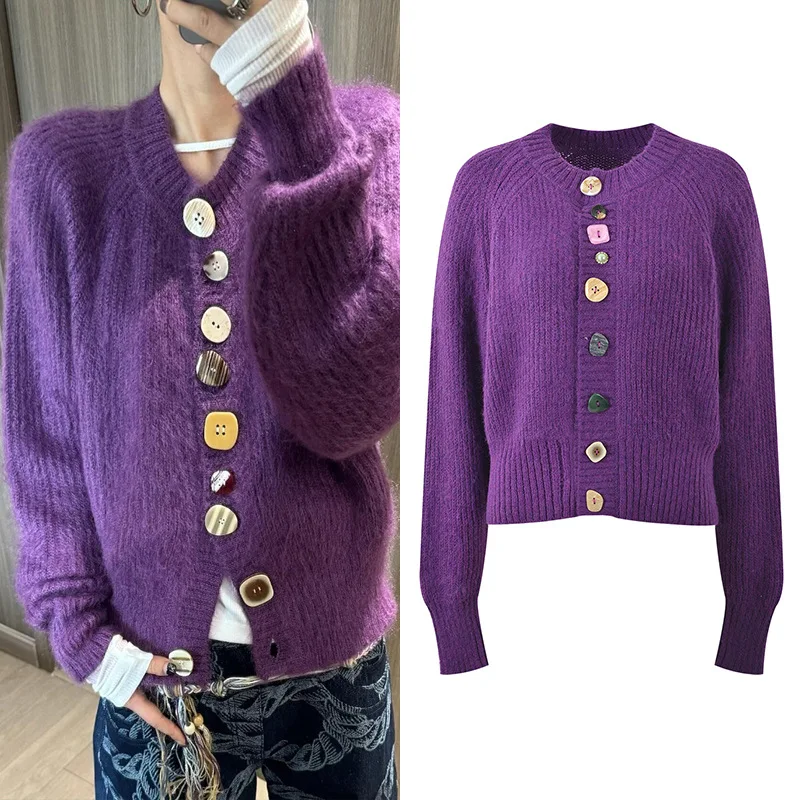 Ele Фиолетовый вязаный открытый кардиган круглого цвета Ne Нерегулярные пуговицы Универсальный ort Sve Женский модный весенний сезон Длинный слэ... 
Ele Фиолетовый вязаный открытый кардиган круглого цвета Ne Нерегулярные пуговицы Универсальный ort Sve Женский модный весенний сезон Длинный слэ...