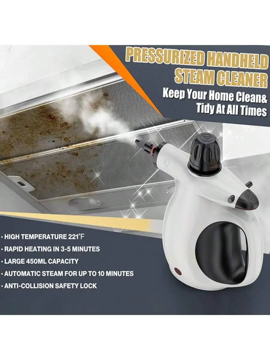 Pressurized Handheld Steam Cleaner 1200W Fast Heating 450ML Capacity 12 Accessories For Kitchen Bathroom Car
Pressurized Handheld Steam Cleaner 1200W Fast Heating 450ML Capacity 12 Accessories For Kitchen Bathroom Car