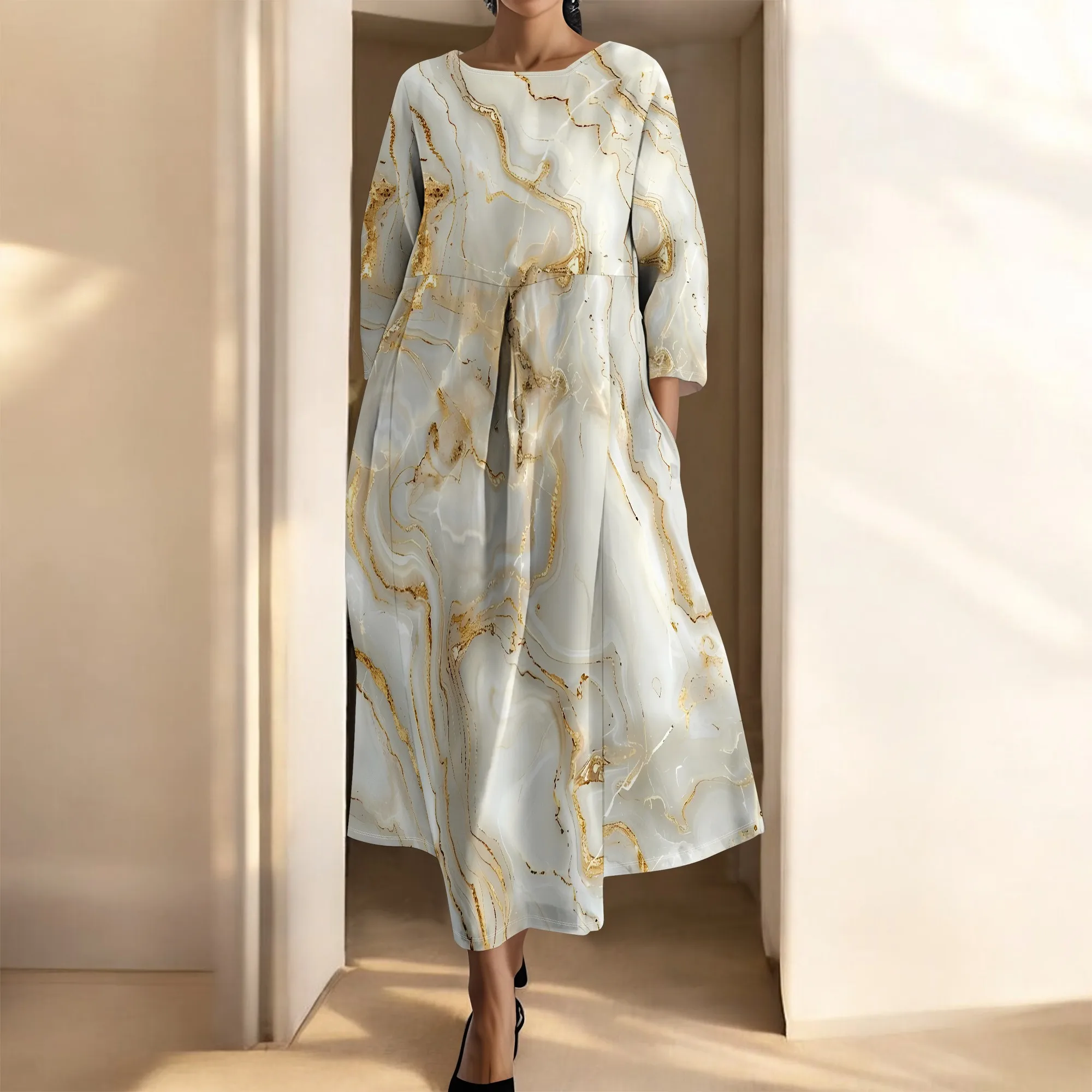 EQQZD 3/4 Sleeve Crewneck Dress with Pockets, Stylish Casual Marble Pattern Print Midi Dress for Women
EQQZD 3/4 Sleeve Crewneck Dress with Pockets, Stylish Casual Marble Pattern Print Midi Dress for Women