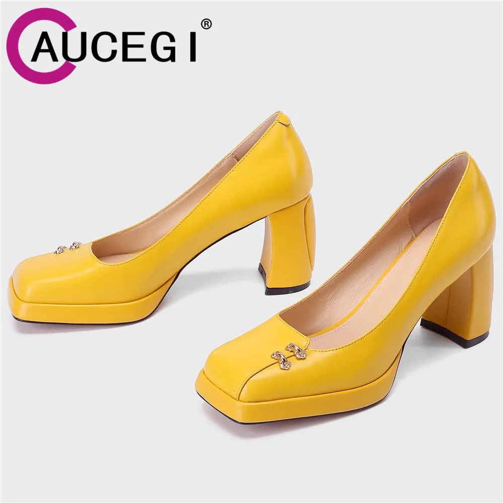 Aucegi Classic Bridal Wedding Woman Metal Decoration Pumps Thick High Heel Square Toe Designer Brand Ladies Dress Shoes Yellow
Aucegi Classic Bridal Wedding Woman Metal Decoration Pumps Thick High Heel Square Toe Designer Brand Ladies Dress Shoes Yellow