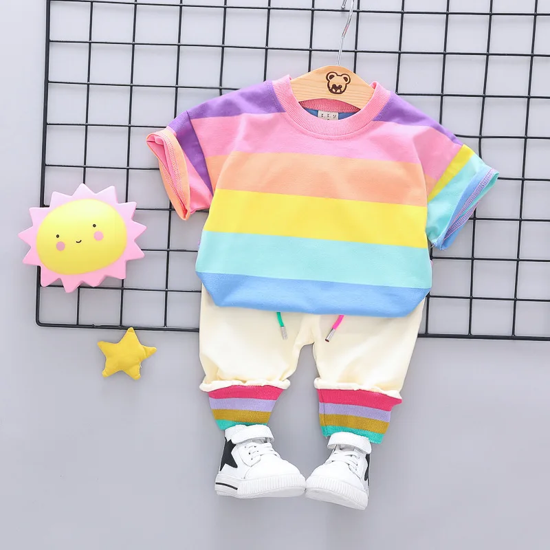 Childhood Colorful Rainbow Stripes Baby Girl T-shirts+Pants 2 Piece Summer Toddler Girl Clothes Sets Girls Outfit Sets GY02254
Childhood Colorful Rainbow Stripes Baby Girl T-shirts+Pants 2 Piece Summer Toddler Girl Clothes Sets Girls Outfit Sets GY02254
