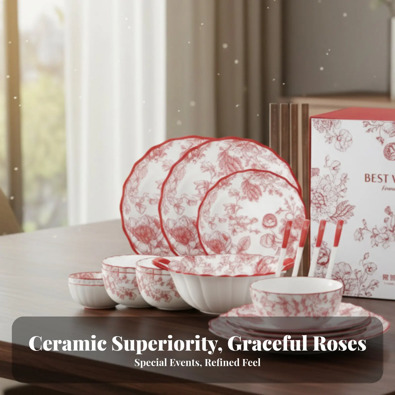 Chinese-Inspired Ceramic Tableware Set, Floral Design, Red Festive Dinnerware, Gift Boxed, Great for Weddings and Home Use
Chinese-Inspired Ceramic Tableware Set, Floral Design, Red Festive Dinnerware, Gift Boxed, Great for Weddings and Home Use