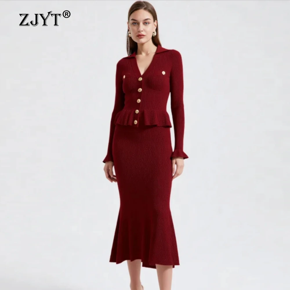 ZJYT Elegant Spring Women's Knitted One Piece Dress Sweaters Long Sleeve V Neck Ruffles Mermaid Evening Party Dresses Red Blue
ZJYT Elegant Spring Women's Knitted One Piece Dress Sweaters Long Sleeve V Neck Ruffles Mermaid Evening Party Dresses Red Blue