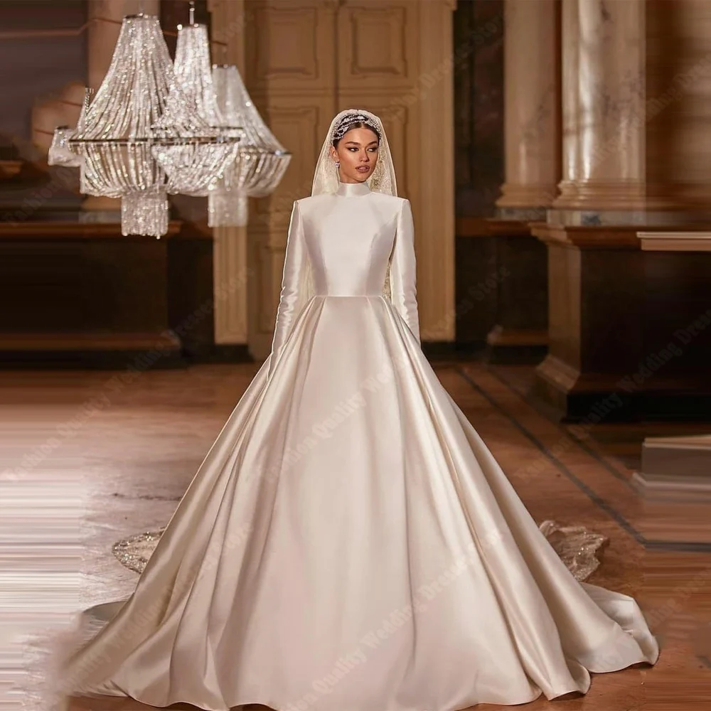 Charming A-Line Women Wedding Dresses High-Neck Long Sleeved Bridal Gowns Princess Mopping Length Vestidos De Novias Customized
Charming A-Line Women Wedding Dresses High-Neck Long Sleeved Bridal Gowns Princess Mopping Length Vestidos De Novias Customized