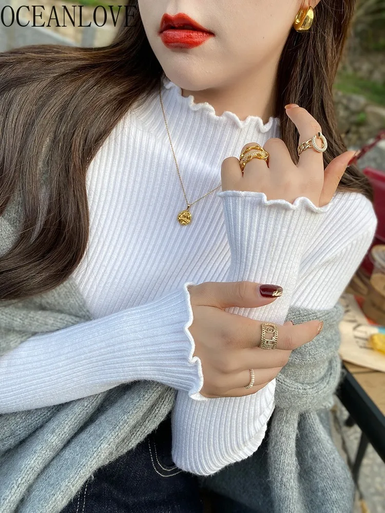 OCEANLOVE Autumn Winter Clothes Woman Sweaters Ruffles Half High Collar Solid Pullovers Basics Korean Fashion Pull Femme 
OCEANLOVE Autumn Winter Clothes Woman Sweaters Ruffles Half High Collar Solid Pullovers Basics Korean Fashion Pull Femme