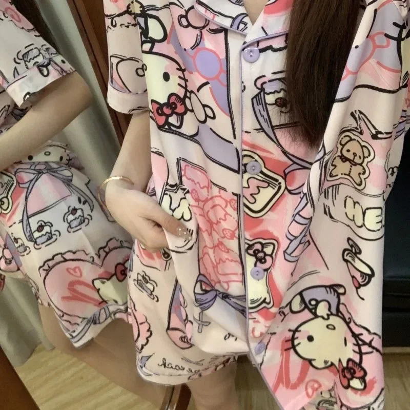 New summer pink cartoon Hello Kitty pajamas pure cotton two-piece set long-sleeved trousers cute Hello Kitty loose casual
New summer pink cartoon Hello Kitty pajamas pure cotton two-piece set long-sleeved trousers cute Hello Kitty loose casual