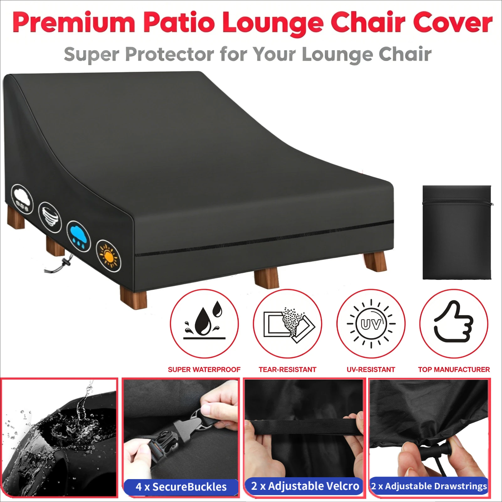 Waterproof Outdoor Lounger Cover Patio Sunbed Chair Recliner Protector Heavy Duty 210D UV Resistant Beige Black with Storage Bag
Waterproof Outdoor Lounger Cover Patio Sunbed Chair Recliner Protector Heavy Duty 210D UV Resistant Beige Black with Storage Bag