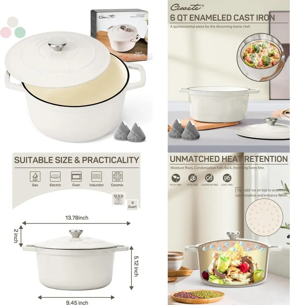 Enameled Cast Iron Dutch Oven, 6-Quart Pot with Lid, Ideal for Bread Baking, Braiser Cooking, Dual Handle Design, Oven Safe up t
Enameled Cast Iron Dutch Oven, 6-Quart Pot with Lid, Ideal for Bread Baking, Braiser Cooking, Dual Handle Design, Oven Safe up t