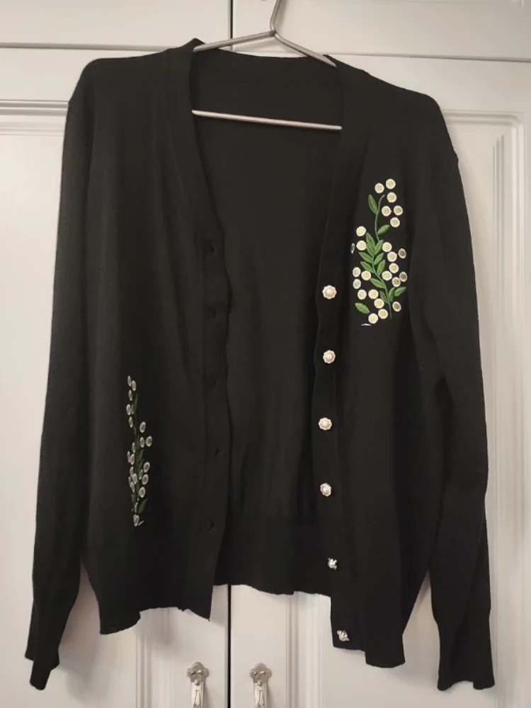 Fashion Embroidery Knit Cardigan Women French V-neck Pearl Button Wool Cashmere Sweater Autumn Winter Women's Clothing
Fashion Embroidery Knit Cardigan Women French V-neck Pearl Button Wool Cashmere Sweater Autumn Winter Women's Clothing