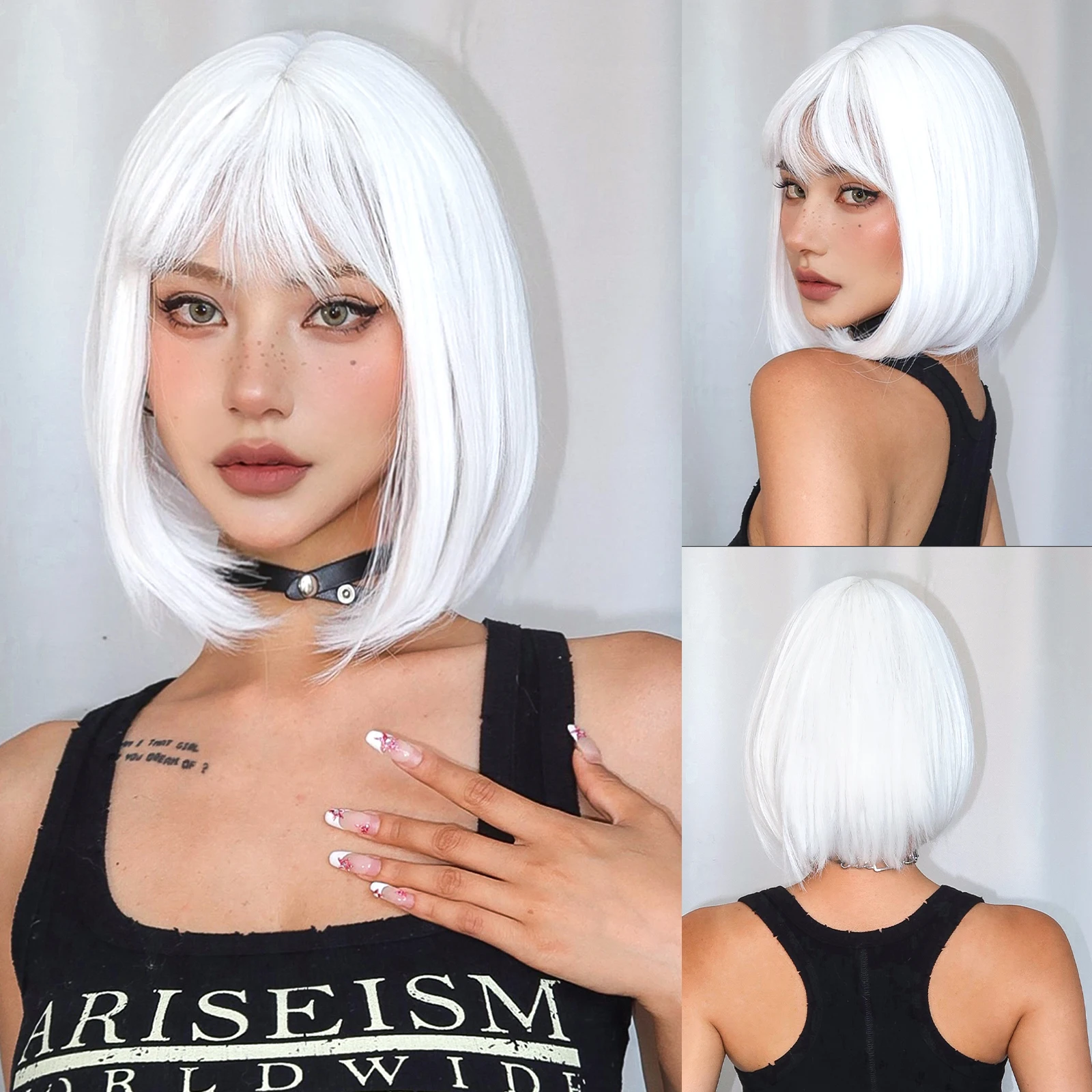 Short White Bob Synthetic Wigs For Women Straight Wig With Bangs Heat Resistant Daily Cosplay Halloween Party Colorful Fake Hair
Short White Bob Synthetic Wigs For Women Straight Wig With Bangs Heat Resistant Daily Cosplay Halloween Party Colorful Fake Hair