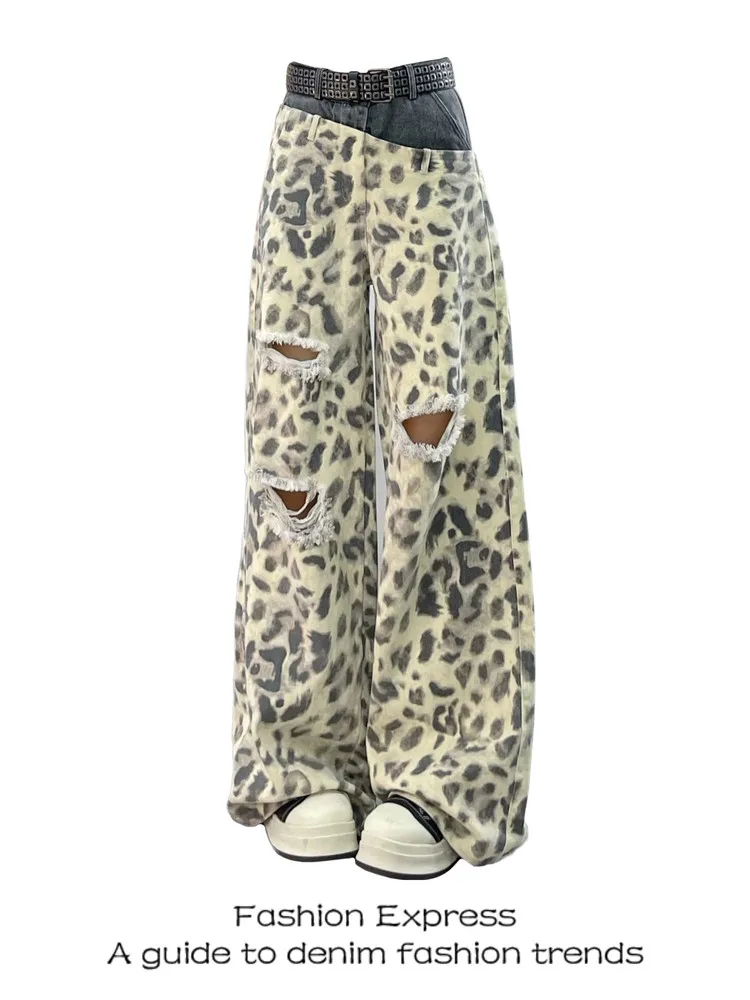 Trendy High Waist Patchwork Leopard Print Loose Wide Leg Jeans Women's Summer New Style American Street Style Distressed Denim
Trendy High Waist Patchwork Leopard Print Loose Wide Leg Jeans Women's Summer New Style American Street Style Distressed Denim