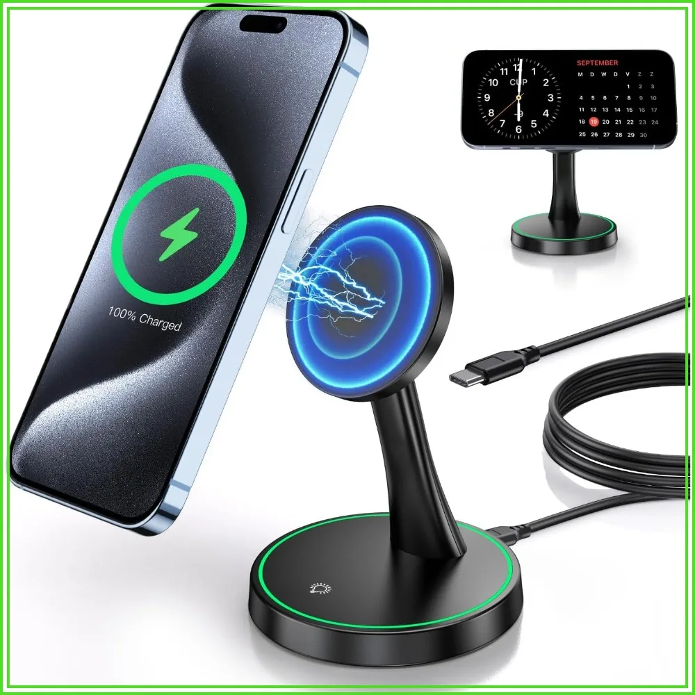 15W Fast Mag-Safe Wireless Charger Stand for iPhone 17/17 Pro/17 Air/17 Pro Max 16/15/14/13/12 Series, Magnetic Charging Station with Sleep-Friendly Light for AirPods
15W Fast Mag-Safe Wireless Charger Stand for iPhone 17/17 Pro/17 Air/17 Pro Max 16/15/14/13/12 Series, Magnetic Charging Station with Sleep-Friendly Light for AirPods