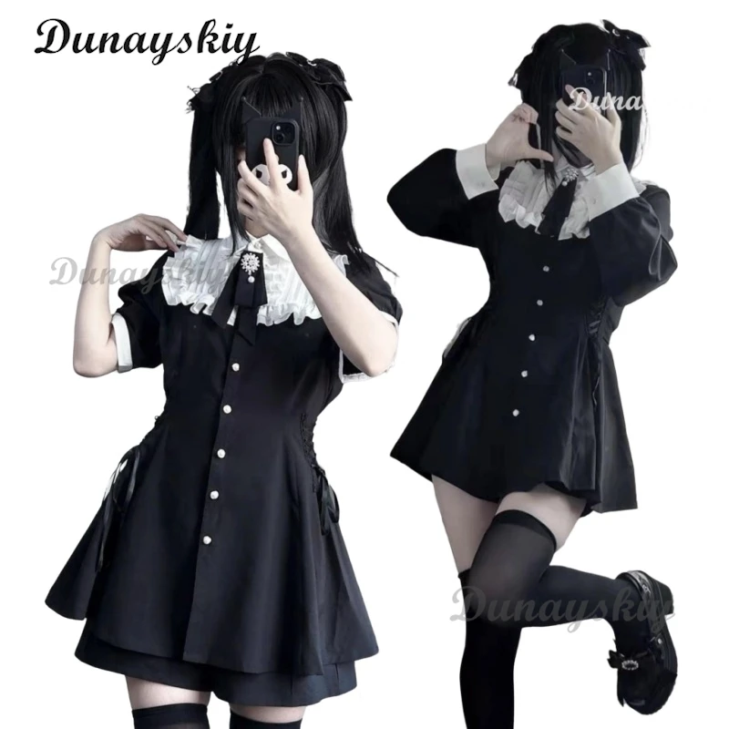 Y2k Japanese Black JK Lace Ruffle Bow Mini Dress + Safety Panties Two Set Lolita Harajuku Suit Jirai Kei Women Kawaii Outfit
Y2k Japanese Black JK Lace Ruffle Bow Mini Dress + Safety Panties Two Set Lolita Harajuku Suit Jirai Kei Women Kawaii Outfit