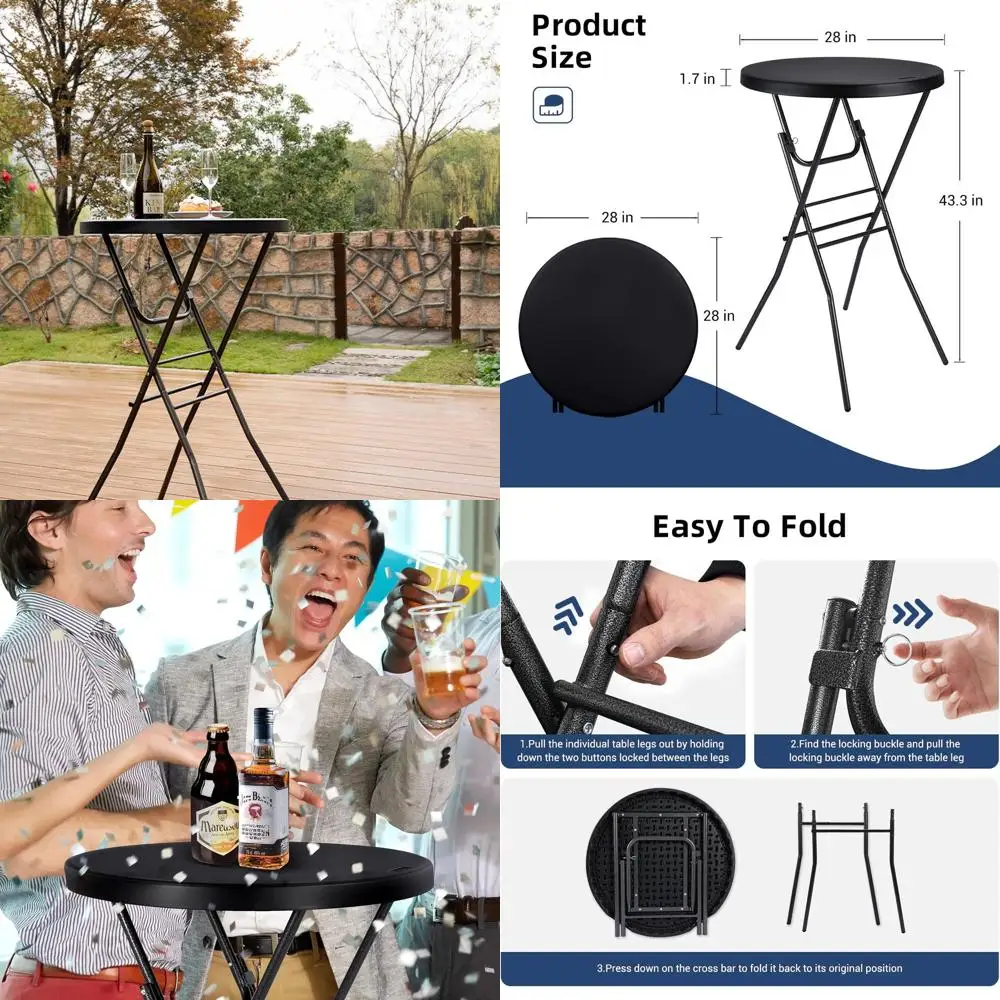 Folding 28 High Plastic Outdoor/Indoor Bistro Table, Black, for Parties, Patios, Dining, Kitchens, Events
Folding 28 High Plastic Outdoor/Indoor Bistro Table, Black, for Parties, Patios, Dining, Kitchens, Events