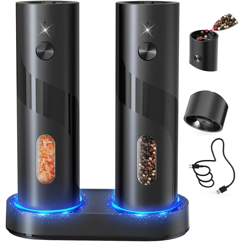 Electric Pepper and Salt Grinder with Charging Base, One-Hand Operation, LED Light, Adjustable Coarseness, 300mAh Battery
Electric Pepper and Salt Grinder with Charging Base, One-Hand Operation, LED Light, Adjustable Coarseness, 300mAh Battery