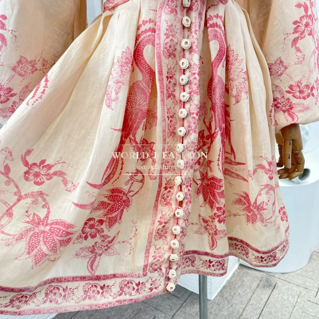 2025 New Floral Print Linen High Quality Summer Pink V-neck Long Sleeve Mini Dress for Holiday
2025 New Floral Print Linen High Quality Summer Pink V-neck Long Sleeve Mini Dress for Holiday