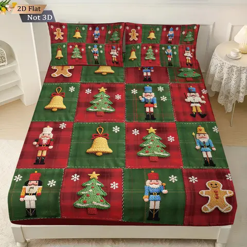3pcs fabric splicing Christmas print coreless bed sheet set multi size soft bedcover bedroom bedding decoration machine washable