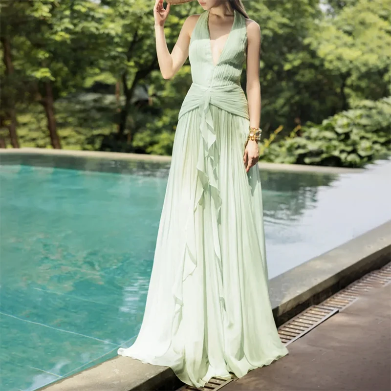 Elegant Light Green Halter Formal Evening Dresses Ruffle A-Line Prom Dresses Customized فساتين سهرة
Elegant Light Green Halter Formal Evening Dresses Ruffle A-Line Prom Dresses Customized فساتين سهرة