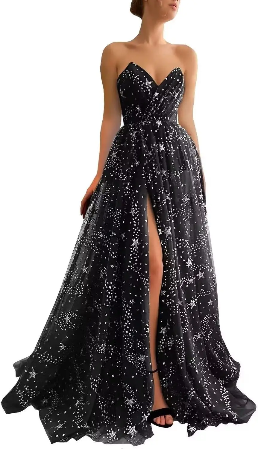 Women's Sparkle Starry Tulle Prom Dresses Strapless Slit Formal Evening Party Gowns party dresses
Women's Sparkle Starry Tulle Prom Dresses Strapless Slit Formal Evening Party Gowns party dresses