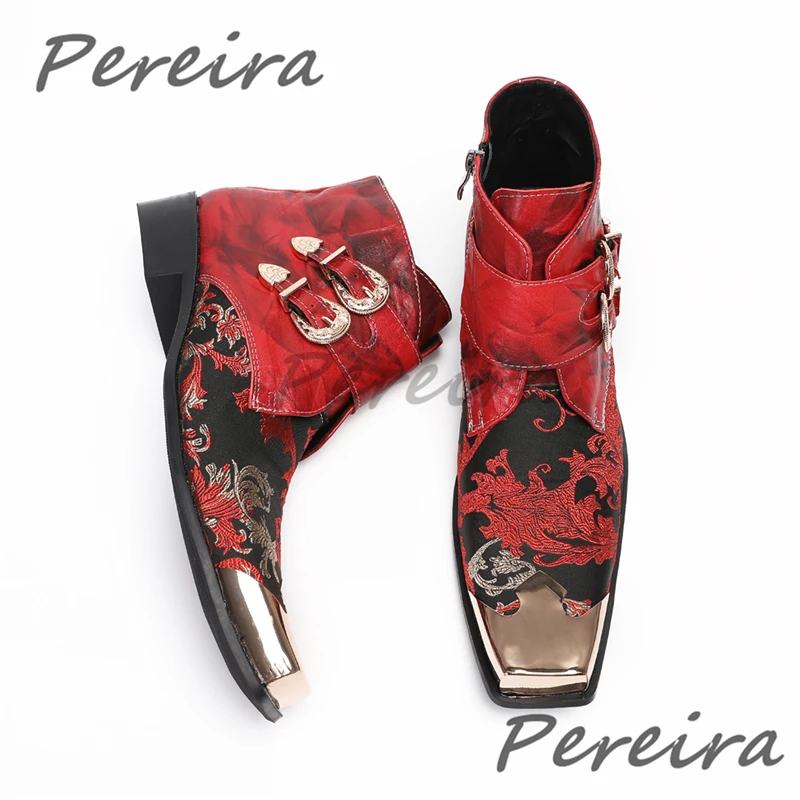 Fashion Metal Square Toe Embroidered Chelsea Boots Red Genuine Leather Buckle Short Boots Spring Summer New Party Men's Shoes
Fashion Metal Square Toe Embroidered Chelsea Boots Red Genuine Leather Buckle Short Boots Spring Summer New Party Men's Shoes