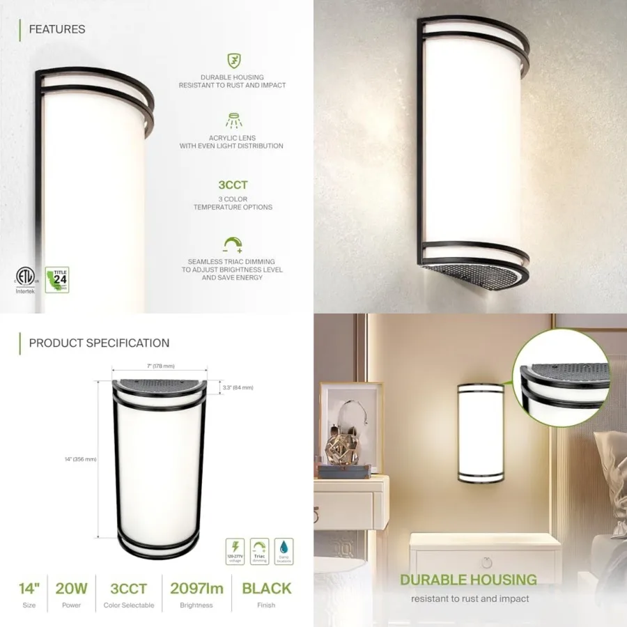 LED Indoor Wall Mount Light Fixture - 20W Modern Interior Matte Black Dimmable Wall Sconce Light - ETL 3000K 4000K 5000K Adjust
LED Indoor Wall Mount Light Fixture - 20W Modern Interior Matte Black Dimmable Wall Sconce Light - ETL 3000K 4000K 5000K Adjust