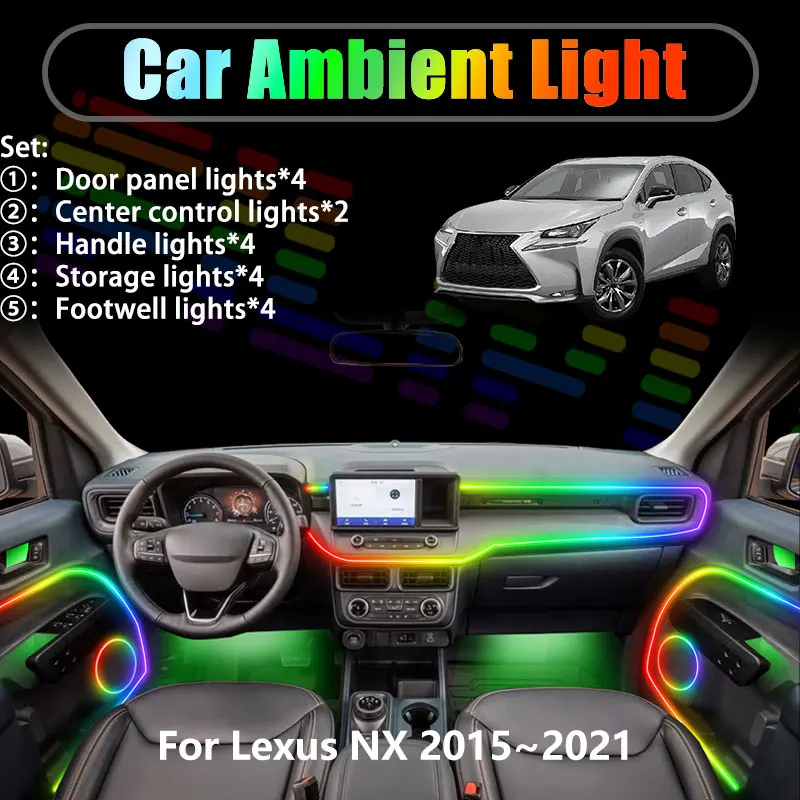 Светодиодная подсветка салона и багажника для Lexus NX 2015-2021 AZ10 2016 MK1 1-го поколения, 2/18 в 1, USB RGB, с эффектом «бегущей волны»
Светодиодная подсветка салона и багажника для Lexus NX 2015-2021 AZ10 2016 MK1 1-го поколения, 2/18 в 1, USB RGB, с эффектом «бегущей волны»