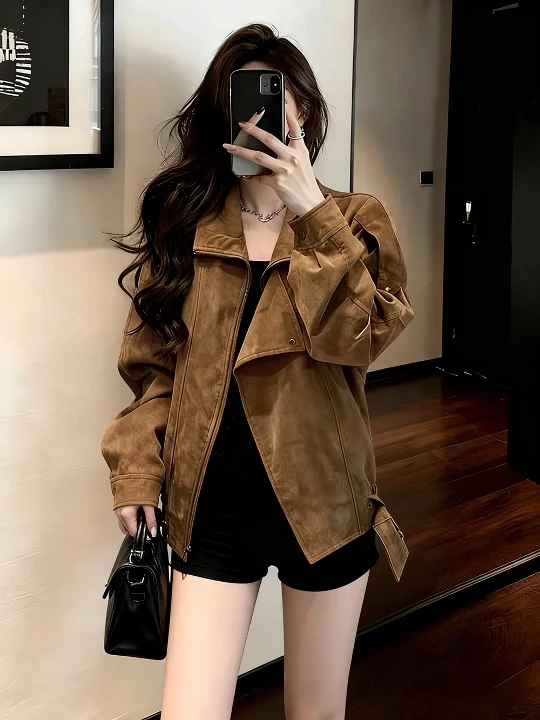 Sli ort Leather Jaet Women's Thiened Beautiful Korean Sle Winter Coat Chic mat Coffee Leather Outerwear
Sli ort Leather Jaet Women's Thiened Beautiful Korean Sle Winter Coat Chic mat Coffee Leather Outerwear