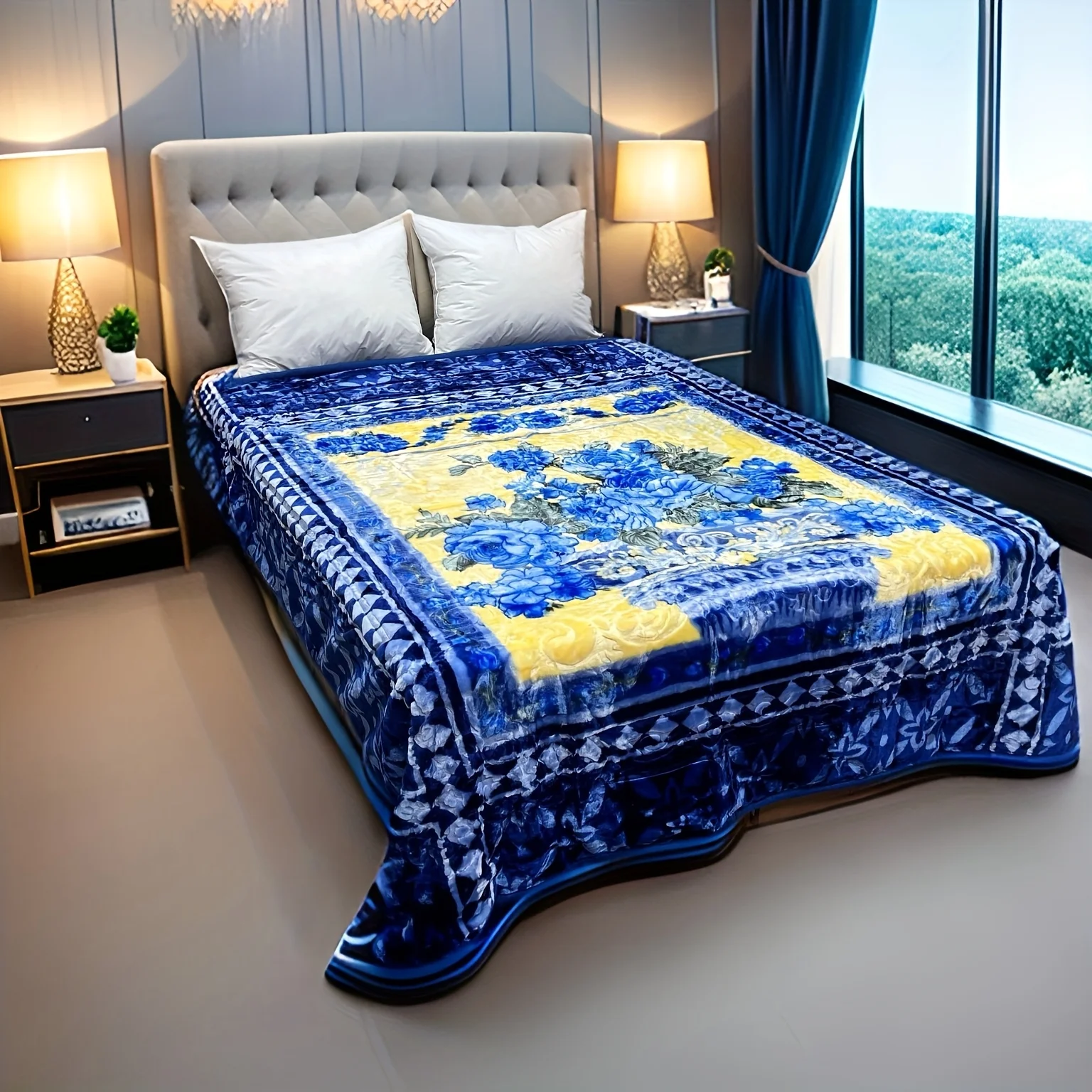 Extra Large Queen Blanket (75x87 in) – Reversible Floral Design in Calming Blue & Sunny Yellow | Heavyweight 6.5 lb All-Season Bedspread or Cozy Throw | Soft Embossed Texture, Machine Washable, Colorfast & Shape-Retaining Fabric | Elegant Traditional Home
Extra Large Queen Blanket (75x87 in) – Reversible Floral Design in Calming Blue & Sunny Yellow | Heavyweight 6.5 lb All-Season Bedspread or Cozy Throw | Soft Embossed Texture, Machine Washable, Colorfast & Shape-Retaining Fabric | Elegant Traditional Home