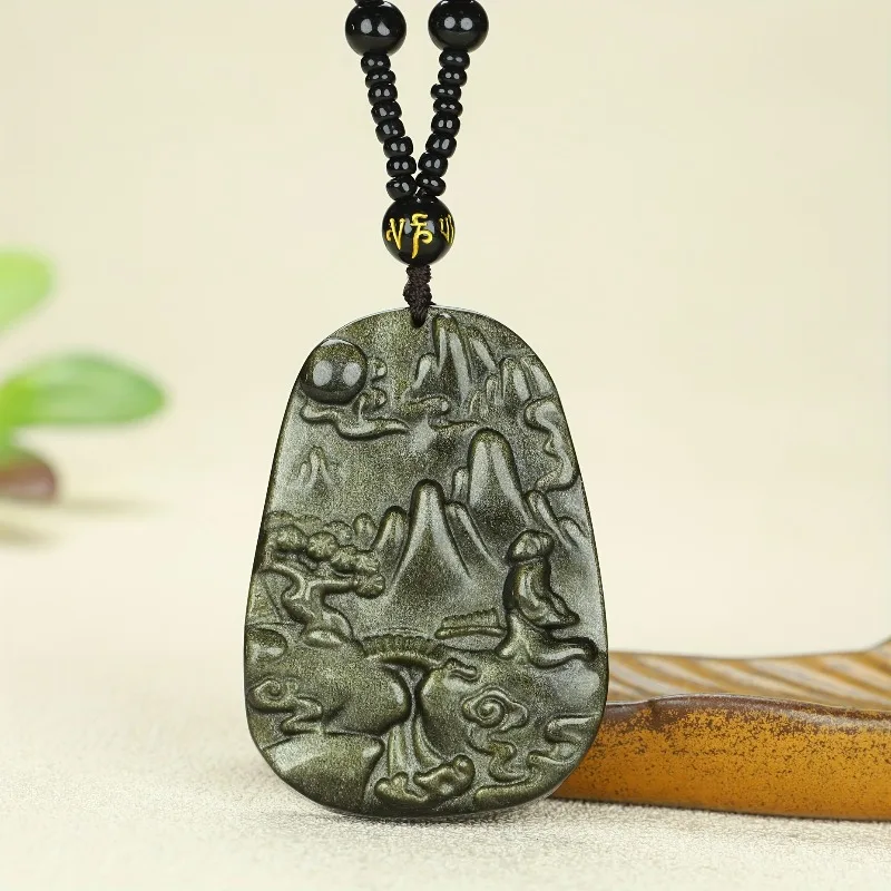 Подвеска с пейзажем из натурального золота и обсидиана, подходит для мужчин и женщин, новый модный стиль
Подвеска с пейзажем из натурального золота и обсидиана, подходит для мужчин и женщин, новый модный стиль