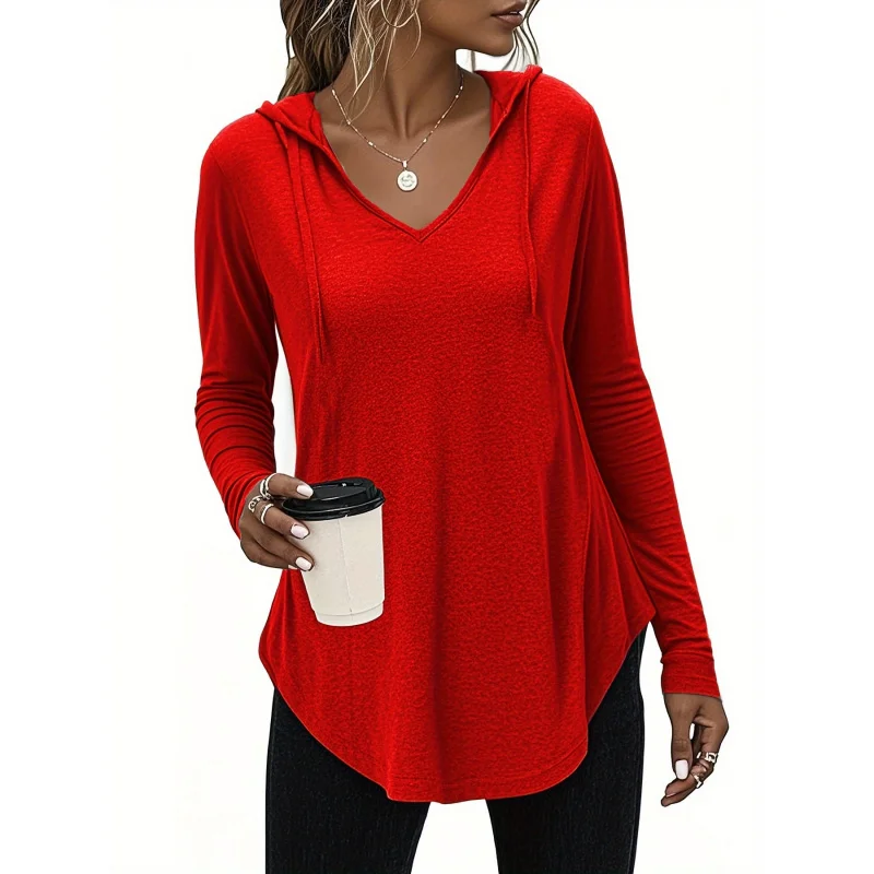 Women's Plus Size Casual Elegant Hooded Drawstring Long Sleeve Top - Fall/Winter Solid Color With Slight Stretch
Women's Plus Size Casual Elegant Hooded Drawstring Long Sleeve Top - Fall/Winter Solid Color With Slight Stretch