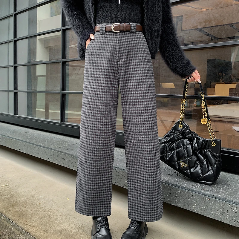 Wool Blend Ankle-length Pants Women High Waist Wide Leg Straight Pants Autumn Winter Warm Thick Plaid Pants Fashoin Boot Pants
Wool Blend Ankle-length Pants Women High Waist Wide Leg Straight Pants Autumn Winter Warm Thick Plaid Pants Fashoin Boot Pants