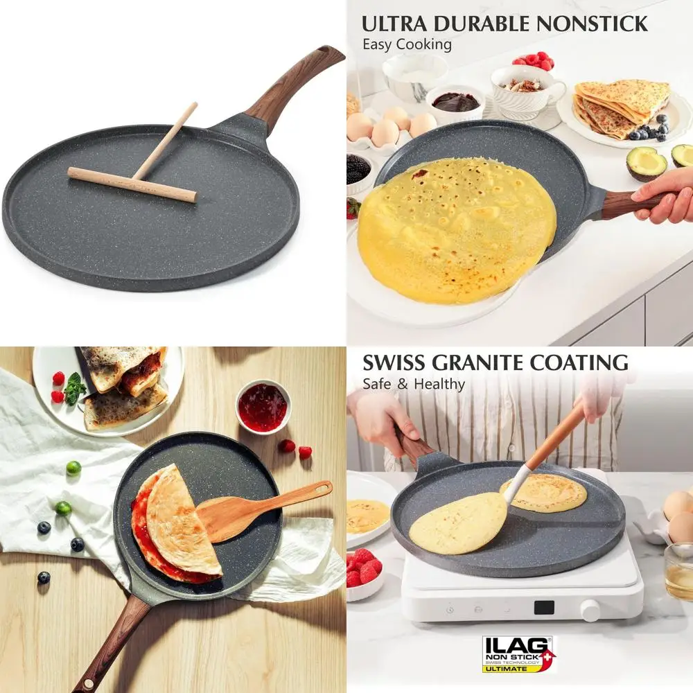 12-Inch Non-Stick Swiss Granite Crepe Pan with Cool Handle, Induction Ready for Dosa, Pancakes & More
12-Inch Non-Stick Swiss Granite Crepe Pan with Cool Handle, Induction Ready for Dosa, Pancakes & More