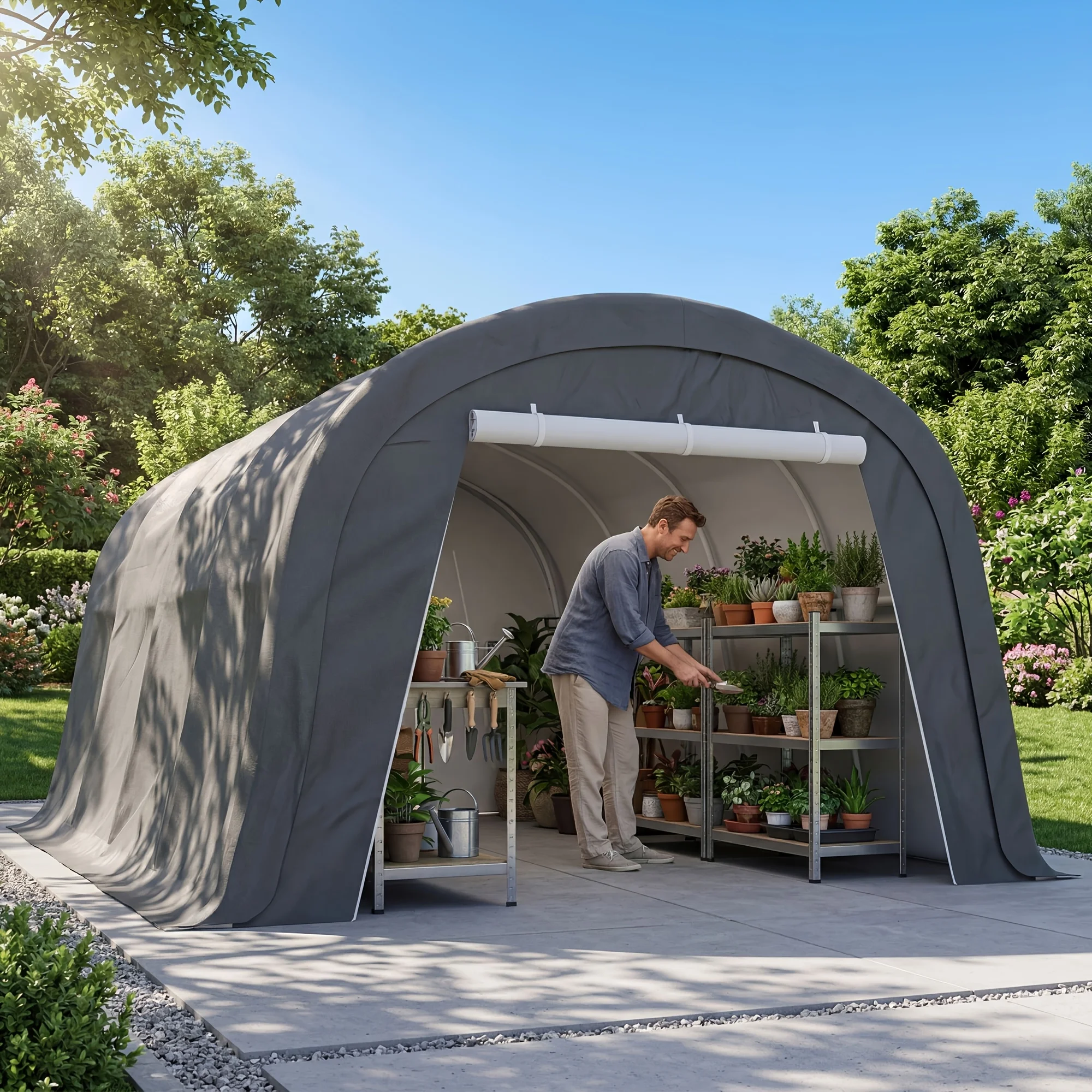 Carport, Round Portable Garage, Outdoor 13 X 20ft Heavy Duty Carport, Stretcher And 2 Rolling Doors, PE Fabric Carport, Garage, Multi-Purpose Storage, Tent for Storage, SUV, Garden Studio, Family Camping Tent Base, Easy to Install
Carport, Round Portable Garage, Outdoor 13 X 20ft Heavy Duty Carport, Stretcher And 2 Rolling Doors, PE Fabric Carport, Garage, Multi-Purpose Storage, Tent for Storage, SUV, Garden Studio, Family Camping Tent Base, Easy to Install