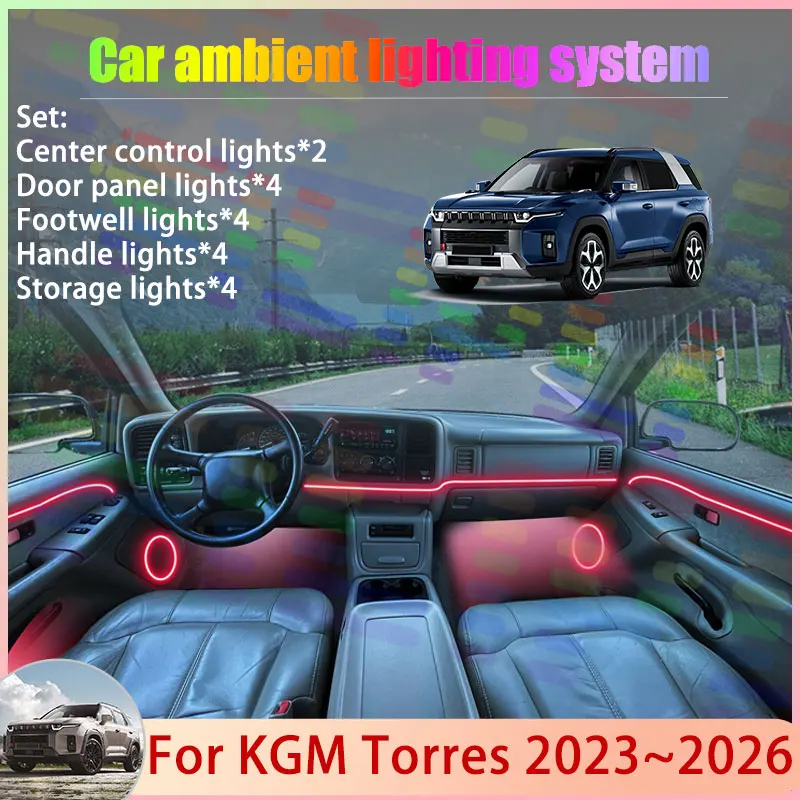 For KGM Torres 2023~2026 J100 U100 SsangYong MK1 2/24 in 1 Car Atmosphere Light Lamp RGB Shade Ensemble Streamer Atmosphere Set
For KGM Torres 2023~2026 J100 U100 SsangYong MK1 2/24 in 1 Car Atmosphere Light Lamp RGB Shade Ensemble Streamer Atmosphere Set