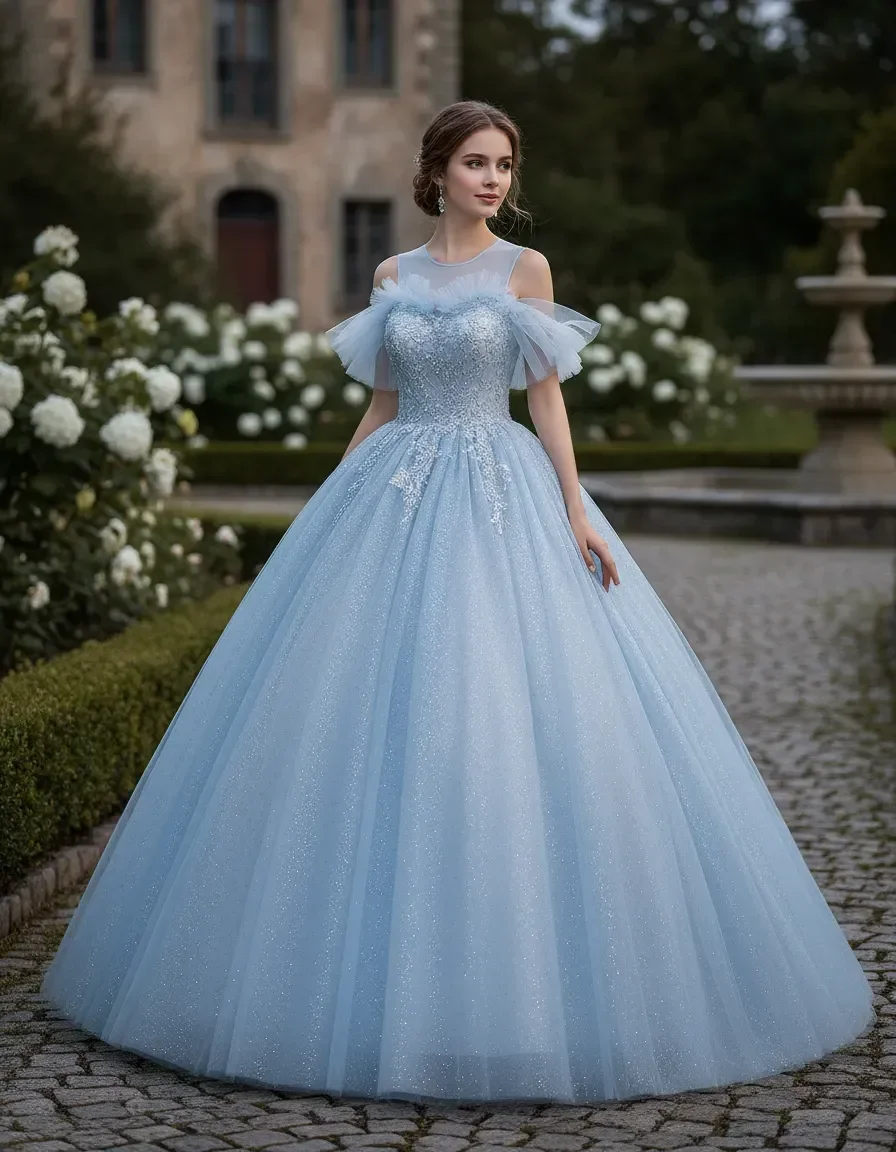 Light Blue Tulle Off Shoulder Ball Gown, Elegant Evening Dress for Wedding, Graduation Prom, Quinceanera, Birthday Banquet Party
Light Blue Tulle Off Shoulder Ball Gown, Elegant Evening Dress for Wedding, Graduation Prom, Quinceanera, Birthday Banquet Party