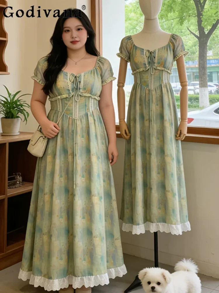 Summer New Large Size Lace Splicing Floral Short Sleeve Dress Elegant Women High Waist A-line Square Collar Princess Dresses
Summer New Large Size Lace Splicing Floral Short Sleeve Dress Elegant Women High Waist A-line Square Collar Princess Dresses