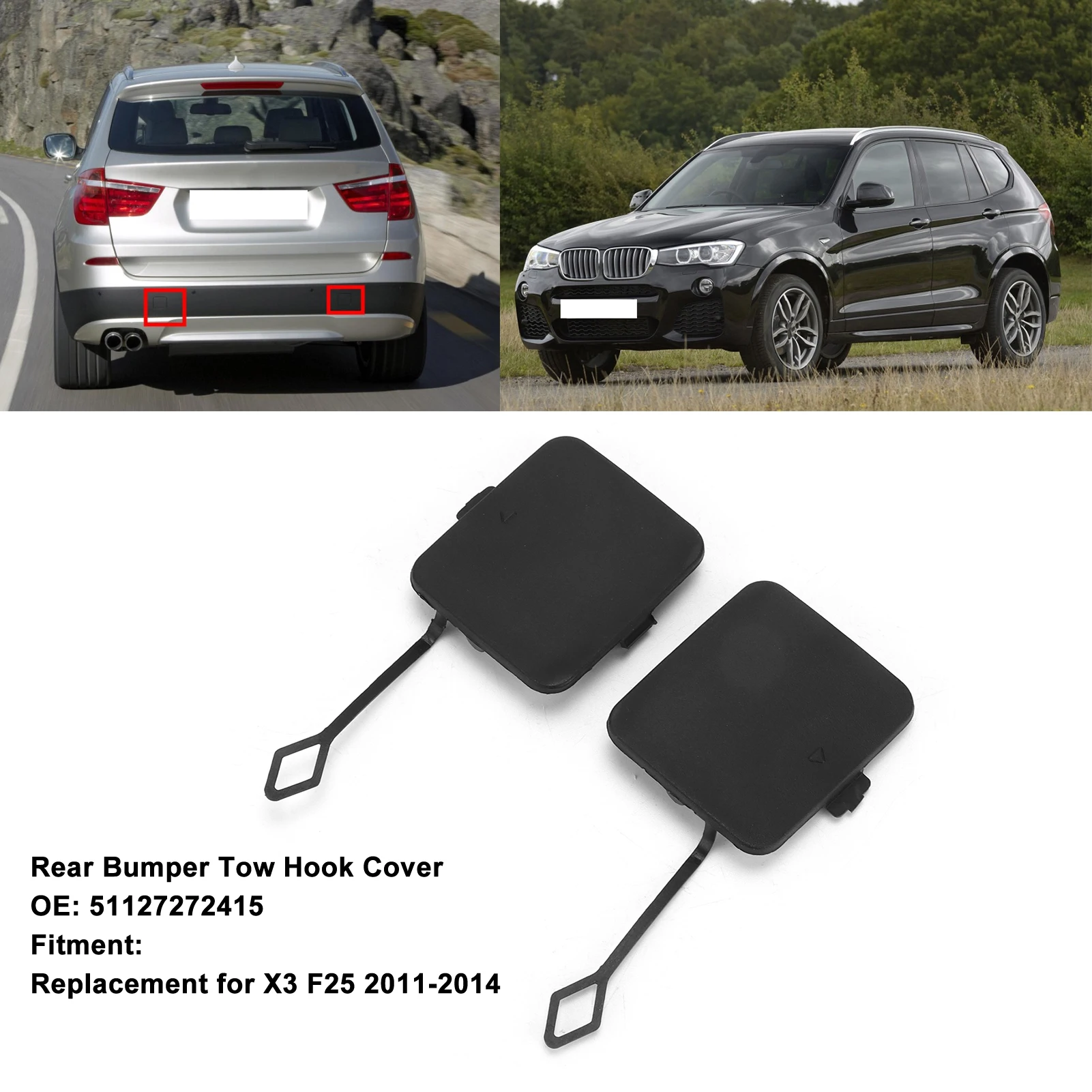 Rear Bumper Tow Hook Cover 51127272415 ABS Black Replacement for X3 F25 2011‑2014 Bumper Tow Hook Tow Hook Cover
Rear Bumper Tow Hook Cover 51127272415 ABS Black Replacement for X3 F25 2011‑2014 Bumper Tow Hook Tow Hook Cover
